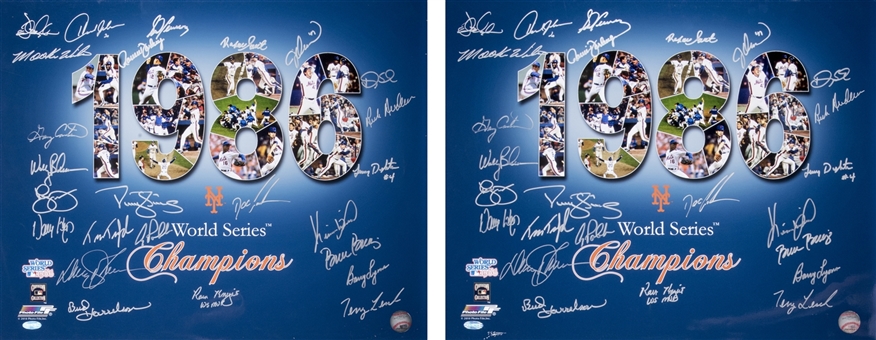 Lot of (2) 1968 New York Mets Team Signed Collage Photograph Including Carter, Strawberry & Gooden (PSA/DNA PreCert)